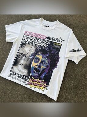 Hellstar Breaking News / Brainwashed Graphic T-Shirt Size Small SS24 Streetwear